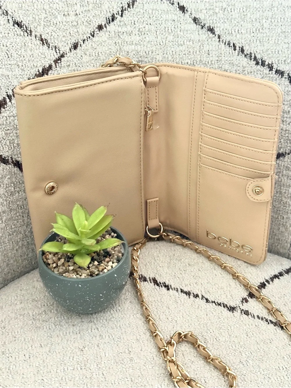 bebe Quilted Chica Stud Crossbody with Gold Chain Strap